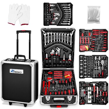 Набір інструментів TRESKO 1400 предметів у валізі: професійний кейс, візок для інструментів з Cr-V сталі (антрацит)