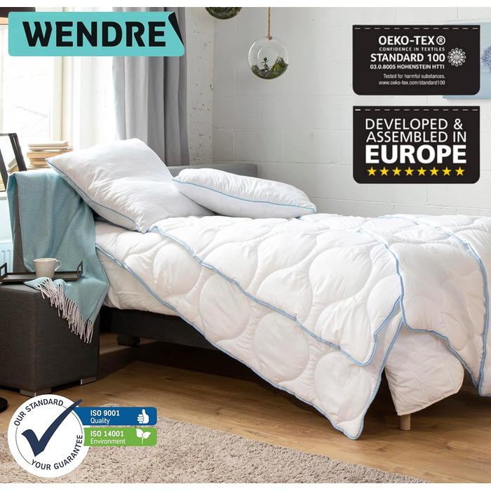 Пухова ковдра 135x200 см – середньої теплоти, мікрофібра, сертифікат Oeko-Tex, для алергіків, дихаюча, виготовлена в ЄС, пральна, ковдра 135x200