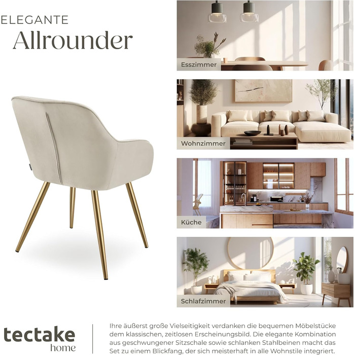 Тумба tectake® з велюру, 6 шт. у наборі, кремового кольору з золотим, для вітальні та їдальні