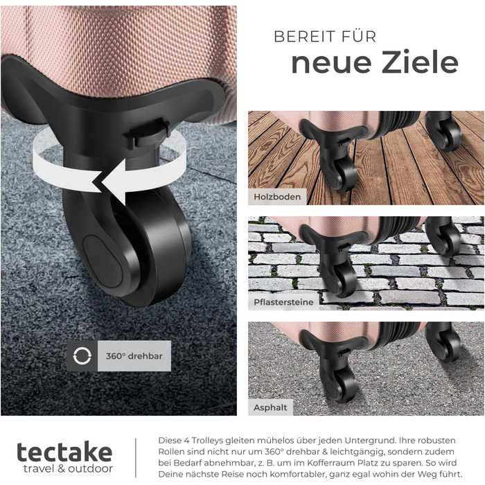 Набір валіз Tectake® 4 шт. з ABS пластику, рожевого кольору (S-M-L-XL)