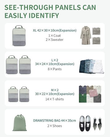 Набір компресійних органайзерів для валізи та рюкзака ECOHUB, 6 предметів, ультралегкі пакувальні куби з сітки для ручної поклажі, екологічні (Зелений)