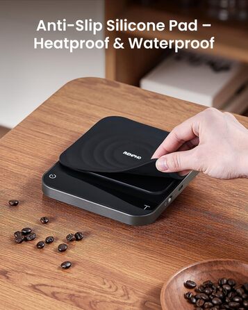 Електрична вага для кави RENPHO з таймером, перезаряджувана, точність 0,1г/3кг, автоматичний таймер, портативна вага для приготування кави Pour-Over та Filter, чорний, 192*167 мм