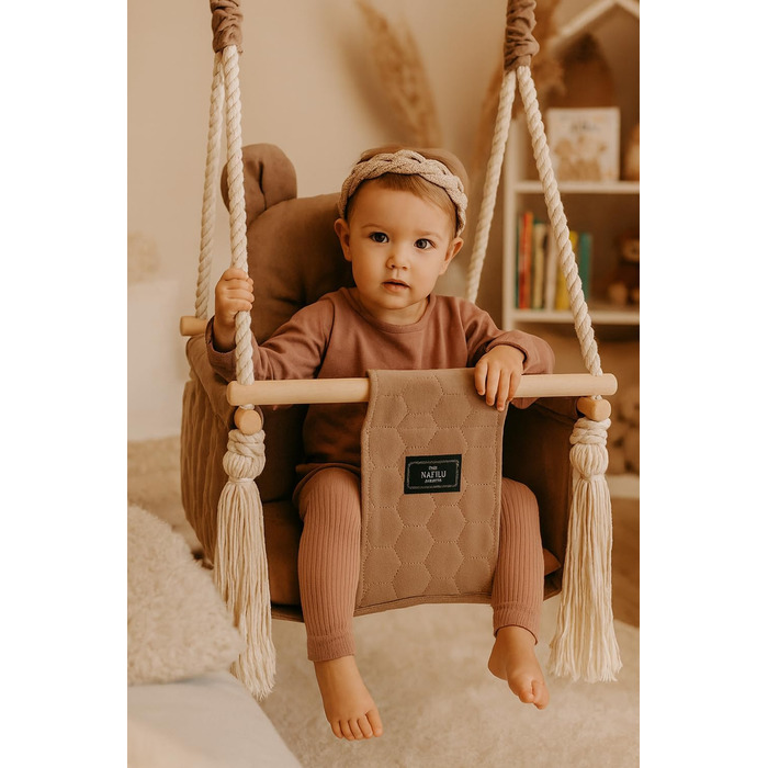 Дитяча гойдалка для дому та вулиці Bär Light Velvet | Гойдалка для малюків | Дерев'яна гойдалка для дітей | Гойдалка для дверного отвору