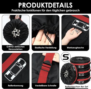 Набір чохлів для шин 4 шт., захисні чохли для шин 19-23 дюйми, водонепроникні, з UV-захистом, для зберігання та транспортування, червоний, розмір L (Ø 81 см) + M