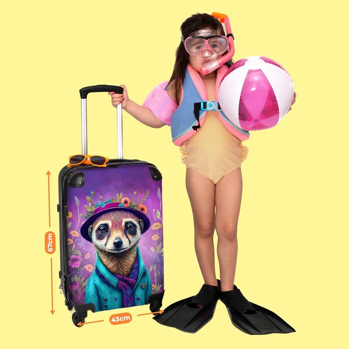 Жорстка валіза для дівчаток Дитяча валіза для багажу Carry on Trolli Meerkat - Квіти - Фіолетовий - 67x43x25см