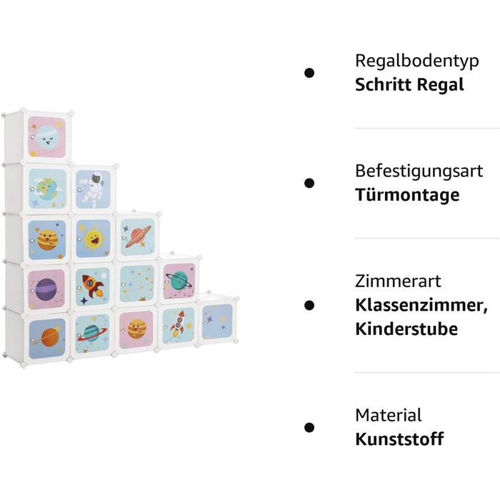 Стелажна система з 15 кубиками, Дитяча шафа для зберігання, Шафа з дверцятами, Пластикова полиця для взуття, Полиця без болтів, Багатофункціональна, Взуття, Іграшки, 153 x 31 x 153 см, білий LPC902W