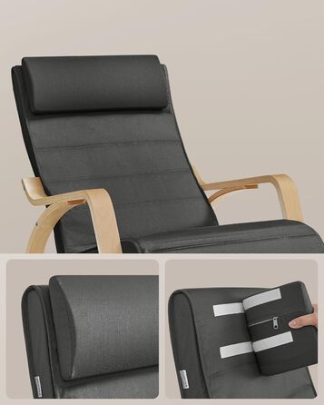 Крісло-гойдалка SONGMICS з підставкою для ніг, з підлокітниками, з натурального дерева, до 150 кг, сіро-натуральне, LYY10G