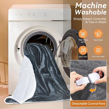 Електрична гріюча ковдра 160x130 см з автовимкненням, 9 режимів нагріву та таймером. Захист від перегріву, пральна, тепла ковдра для дому та офісу сірого кольору 160x130 см