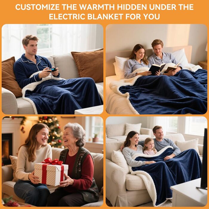 Електрична гріюча ковдра з автовимкненням, 9 режимів нагріву та 10 таймерами. Захист від перегріву, пральна, тепла ковдра для дому та офісу (Блакитна, 180x200 см)