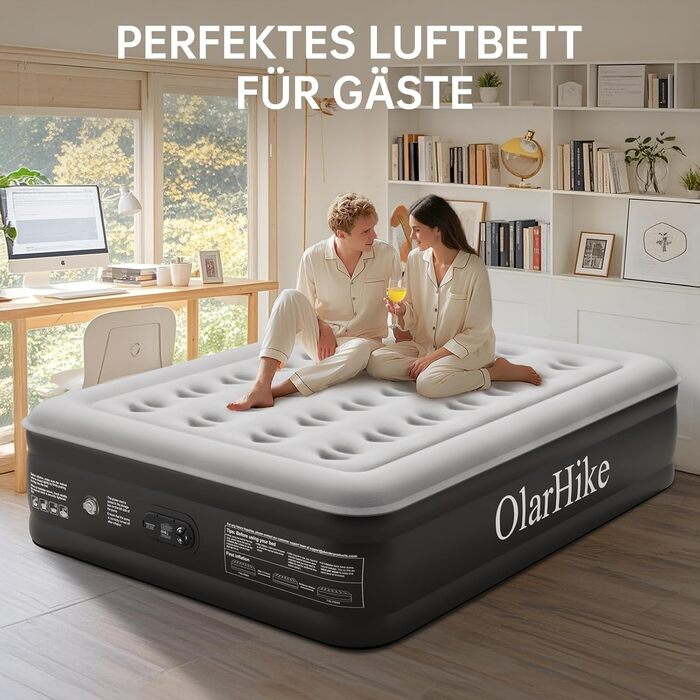 Надувний матрац OlarHike для кемпінгу та дому (2 особи) - 203x152x46 см, чорний