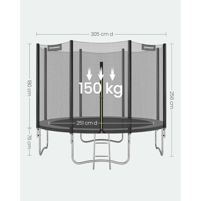 Батут SONGMICS вуличний Ø305 см з захисною сіткою, драбиною та м'якими стійками, чорний