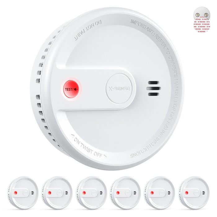Датчик диму X-Sense з батареєю на 10 років, 6 шт., білий. Магнітне кріплення, без LED-індикації, кнопка тестування/вимкнення. Ультратонкий XS0G-SN