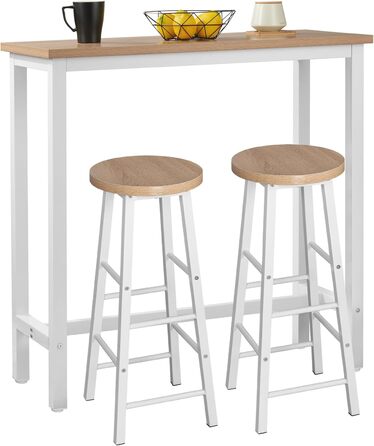 Набір барних стільців WOLTU: стіл та 2 стільці з металу та дерева (100x40x100 см, світлий дуб)