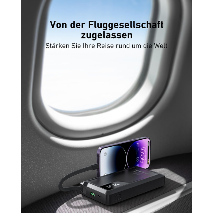 З кабелем, два USB-C, для ноутбука, мобільного телефону, планшета, 25000mAh 65W PD