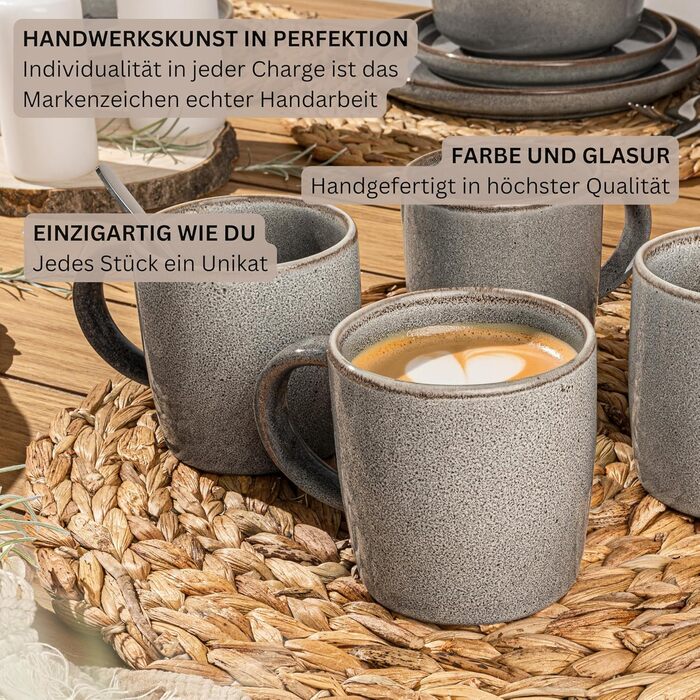 Набір посуду SÄNGER Kairo Graphit 30 предметів: тарілки, чашки, паста, для 6 осіб. Steingut, стійкий до подряпин, миття в посудомийній машині, мікрохвильової печі.