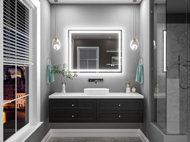 Дзеркало для ванної кімнати TETOTE з підсвічуванням 90x90 см, без рами, LED, сенсорне управління, 3 кольори, регулювання яскравості, функція пам'яті