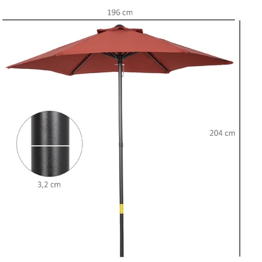 Outsunny Parasol Ø196 см, поворотна парасолька з функцією складання, шестикутна балконна парасолька пляжна парасолька вітрозахисна стабільна ринкова парасолька Crank Parasol Захист від сонця для пляжу Балкон Сад, винний червоний