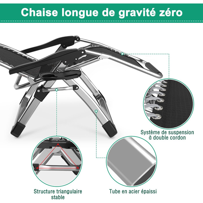 Шезлонг для відпочинку Klappbar, витримує до 200 кг, регульований, з підставкою для напоїв, широка, для саду, патіо, пляжу, басейну (Marineblau)