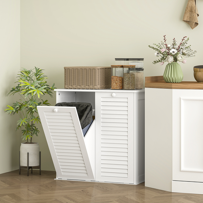 Шкаф для білизни HOMCOM з 2 кошиками для білизни, шафка для ванної кімнати з ручками, жалюзі дверцят, контейнер для білизни, меблі для ванної кімнати для ванної кімнати 70 x 38 x 73 см Білий | Aosom