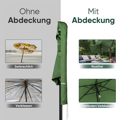 Захисний чохол Sekey для парасольки 300 см | З монтажним стрижнем та блискавкою (175×30,5/36,5 см) – Водонепроникний, UV 50+ (175 см x 30,5/36,5 см, М'ятний)