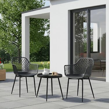 Набір меблів для балкона на 2 особи: стіл та 2 стільці з регульованими ніжками, чорного кольору