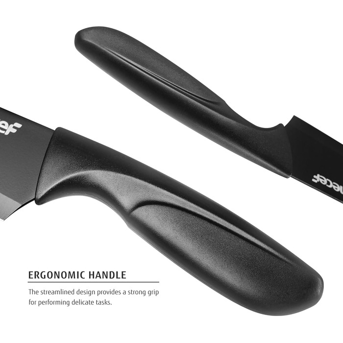 Набір кухонних ножів Hecef 15 предметів з бруском, чорний, з антипригарним покриттям, можна мити в посудомийній машині, самозаточуваний брусок, ергономічні ручки, кухонний набір ножів для початківців та кулінарів-ентузіастів