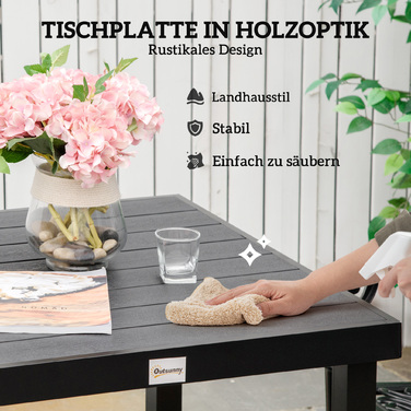 Outsunny Garden Table на 4 персони Компактний обідній стіл з простого у догляді алюмінію, пластику, чорного 80x80x74см для садових меблів