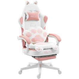 Ігровий крісло Dowinx з підніжкою, комфортний геймерський крісло для ПК, рожево-білий, для дорослих