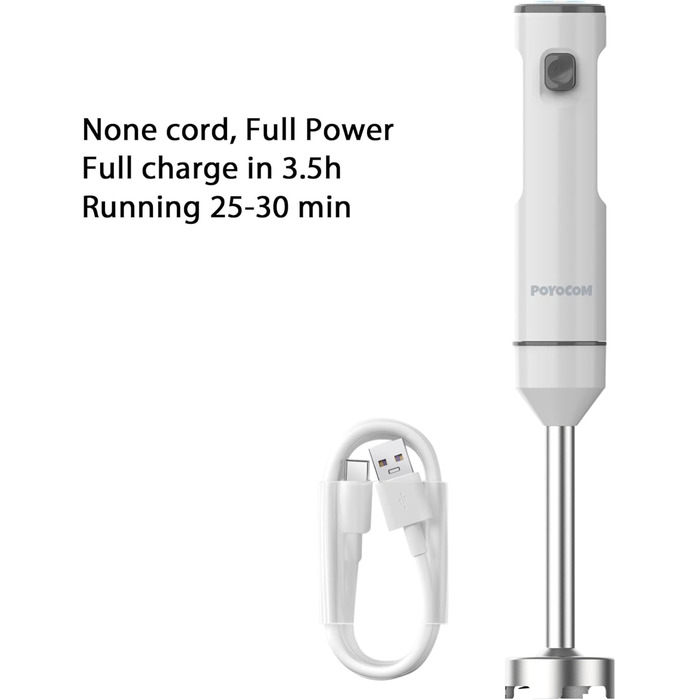 Бездротовий занурювальний блендер з акумулятором, 500 мл, білий