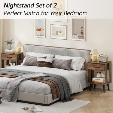 Набір з 2 приліжкових тумбочок, 40x30x60.3 см, з шухлядою, з дерева, для спальні/дитячої кімнати