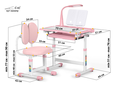 Комплект меблів Evo-Kids (стіл+стілець+полиця+лампа) BD-20 PN