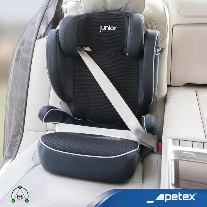 Автокрісло PETEX з ISOFIX - стандарт Basic Plus i-Size відповідно до ECE R129 для дітей зростом приблизно 100-150 см, регульоване по висоті дитяче автокрісло чорного кольору, ука чорного кольору Basic Plus