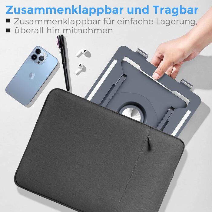 Підставка для ноутбука з поворотним основанням на 360°, регульована по висоті, ергономічна, з вентиляцією, складана, стабільна, з алюмінію, для столу (темно-сіра)