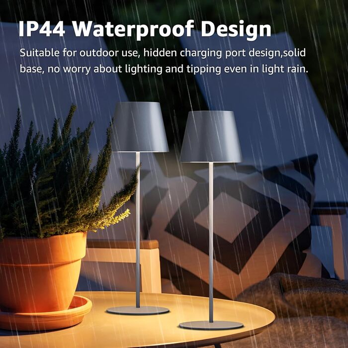 LED настільна лампа MALUX 2 шт. бездротова з сенсором, для дому та вулиці, акумуляторна, 3 режими температури кольору, регулювання яскравості, таймер, чорний/сірий
