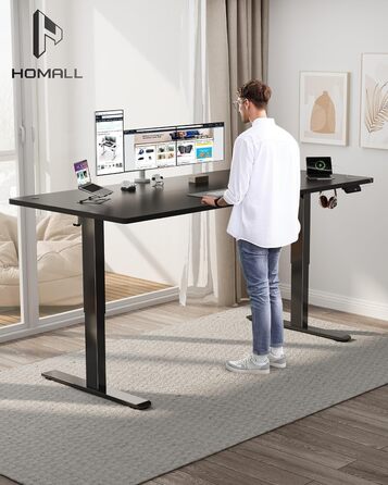 Електричний регульований стіл Homall 120x60 см з пам'яттю, комп'ютерний стіл Standing Desk білий + бежевий