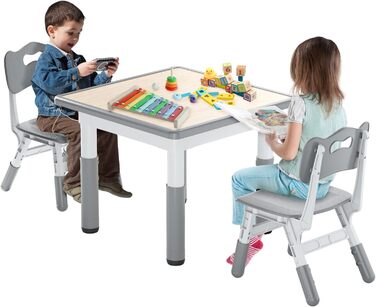 Дитячий стіл зі стільцями, 3 шт. - регульована висота, пластик, 80x60 см. Дитячі меблі для ігор та навчання