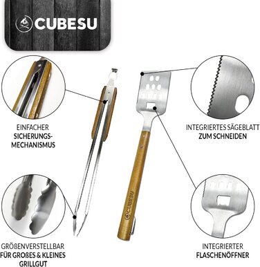 Прилади для барбекю Cubesu 4 шт стальні з ручками з акації