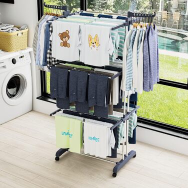 Сушарка для білизни вертикальна SIMPDIY, розкладна башта-сушарка з 6 крилами та 2 бічними панелями, мобільна сушарка на колесах для дому та вулиці, сіра