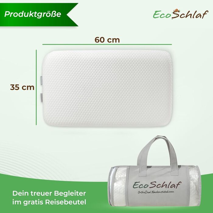 Ортопедична подушка OrthoDual з Dual Memory Foam для сну на боці - підтримка шиї, зменшення болю в шиї (60x35x9,5/12)