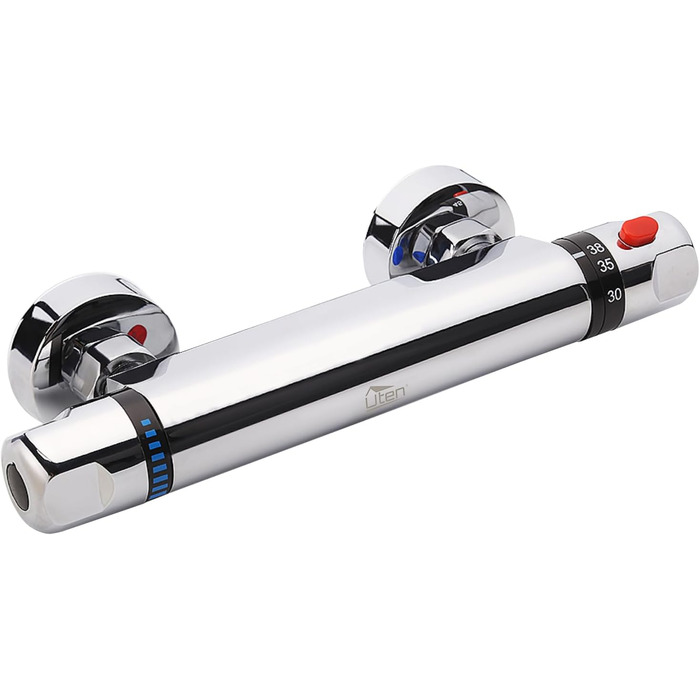 Змішувач для ванни з термостатом Uten, ванний термостат з 38°C захистом, 2 виходи для води, латунь (срібло)