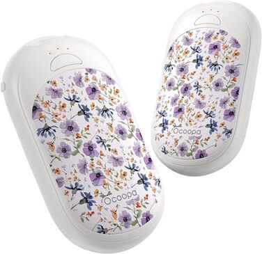 Електричні грілки для рук OCOOPA 2 шт. з магнітом, 5000mAh, 3 режими нагріву, компактні, для рукавичок, сумки, зимові аксесуари, подарунок, фіолетовий/білий (Ocoopa x Artist in Bloom)