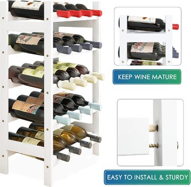 Стильна полиця для вина на 20 пляшок SMIBUY з бамбука - 5 ярусна, для кухні, комори, погреба, бару