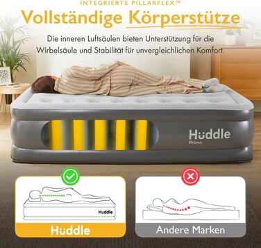 Надувне ліжко Huddle Lite з вбудованим насосом – комфортна матрац для кемпінгу, гостей та запасних кімнат (одинарне, двоспальне, king-size)