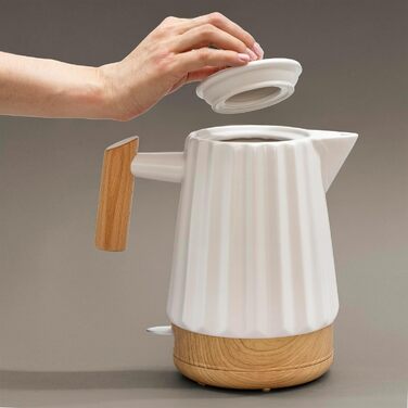 Керамічний чайник 1,7L білий з дерев'яною ручкою та кришкою, поворотний на 360°, LED-індикатор, харчовий силікон, BPA-Free, 1500W, ретро дизайн, довговічний та стильний – модель ALLEGRO