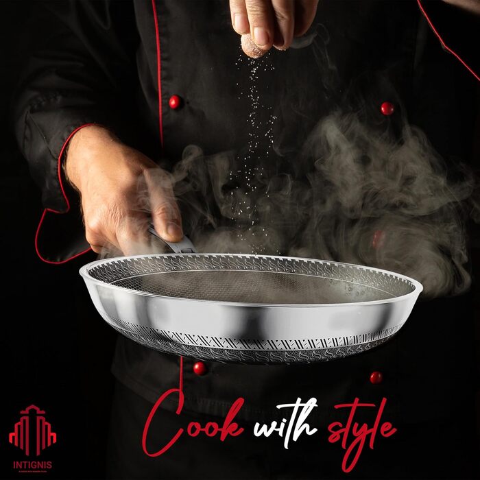 Сковорода INTIGNIS® з кришкою – 30 см / 12 дюймів / 6 л – з антипригарним покриттям | Стійка до подряпин | Глибока | Без хімікатів | Сковорода з нержавіючої сталі