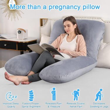 Подушка для вагітних SHANNA U-подібної форми, подушка для сну на боці, подушка для годування, комфортна подушка для дорослих, тілоподібна подушка, велюрова, темно-сіра, 70 x 145 см