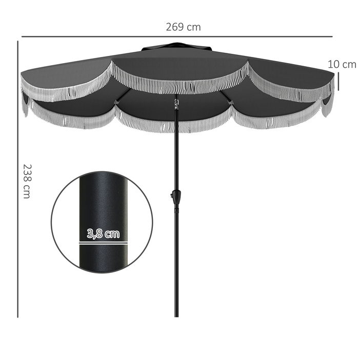 Outsunny Parasol Ø269 см, UV 30+Парасолька Восьмикутний балкон Парасолька Пляжна парасолька Вітрозахисний ринок Парасолька Crank Захист від сонця для пляжу Балконний сад, темно-сірий