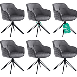 Обідні стільці (набір 6) сірого кольору з пружинним блоком, поворотні, з оксамитовим покриттям, високий рівень комфорту, ретро-стиль, легка збірка, без ПВХ, сертифікат Oeko-TEX, доставка по Україні