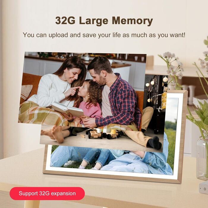 Frameo Цифровий фоторамка 15.6 дюймів Wi-Fi, FHD IPS сенсорний екран, 32GB, віддалене завантаження фото та відео, календар, погода, музика