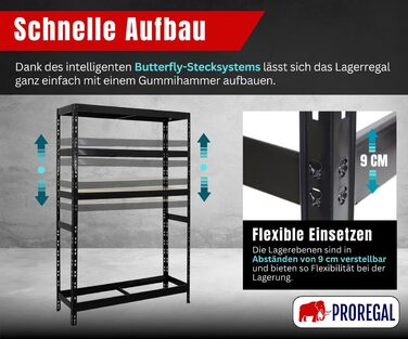 Стелаж для шин PROREGAL Tiger XL: 200x180x45 см, 300 кг на полицю, до 205/55 R16, чорний. Підходить для майстерні, складу, підвалу.